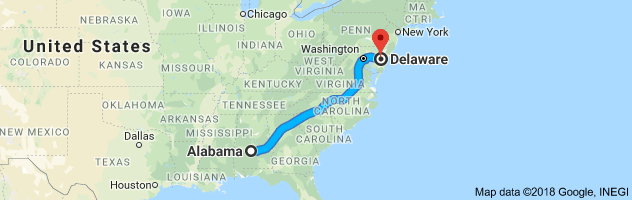 Alabama to Delaware Auto Transport Route