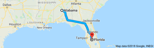 Alabama to Florida Auto Transport Route