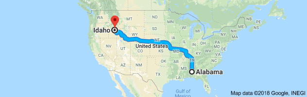 Alabama to Idaho Auto Transport Route