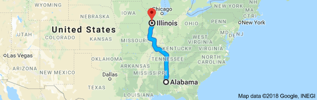 Alabama to Illinois Auto Transport Route