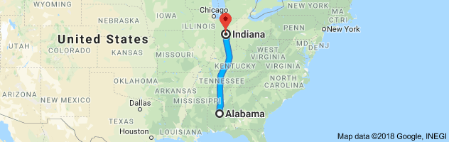 Alabama to Indiana Auto Transport Route