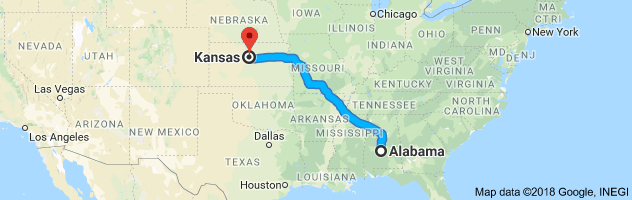 Alabama to Kansas Auto Transport Route