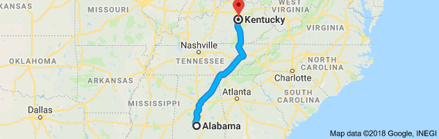 Alabama to Kentucky Auto Transport Route