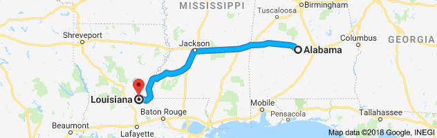 Alabama to Louisiana Auto Transport Route