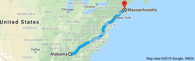 Alabama to Massachusetts Auto Transport Route