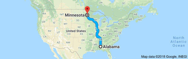 Alabama to Minnesota Auto Transport Route