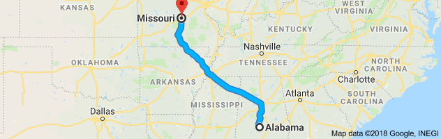 Alabama to Missouri Auto Transport Route
