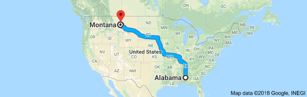 Alabama to Montana Auto Transport Route
