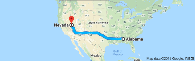 Alabama to Nevada Auto Transport Route