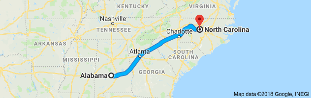 Alabama to North Carolina Auto Transport Route
