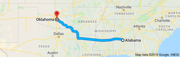 Alabama to Oklahoma Auto Transport Route