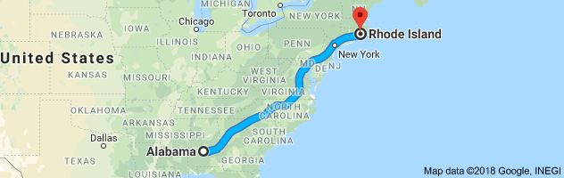 Alabama to Rhode Island Auto Transport Route