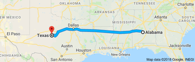 Alabama to Texas Auto Transport Route