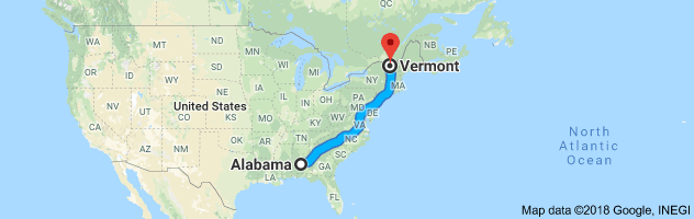 Alabama to Vermont Auto Transport Route