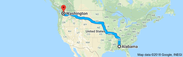 Alabama to Washington Auto Transport Route
