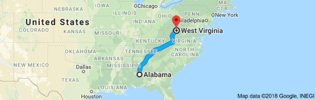 Alabama to West Virginia Auto Transport Route