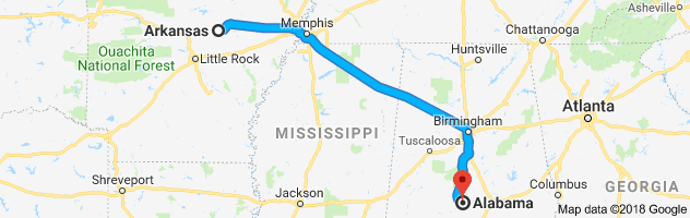 Arkansas to Alabama Auto Transport Route