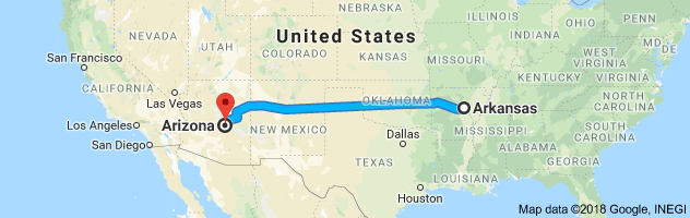 Arkansas to Arizona Auto Transport Route