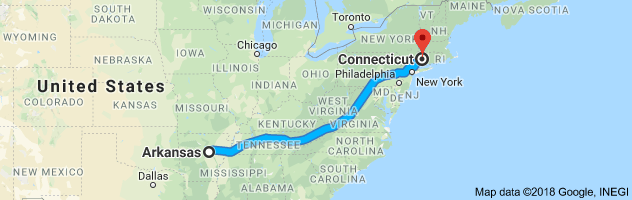 Arkansas to Connecticut Auto Transport Route