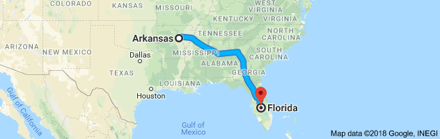 Arkansas to Florida Auto Transport Route