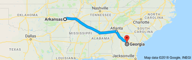 Arkansas to Georgia Auto Transport Route