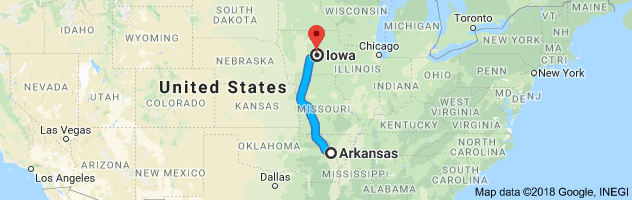 Arkansas to Iowa Auto Transport Route
