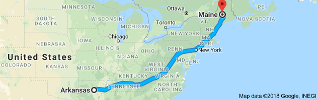 Arkansas to Maine Auto Transport Route