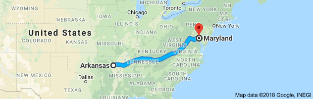 Arkansas to Maryland Auto Transport Route