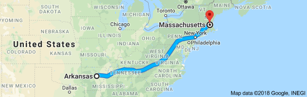 Arkansas to Massachusetts Auto Transport Route