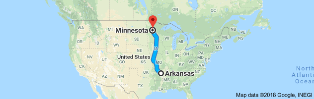 Arkansas to Minnesota Transport Route