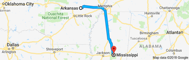 Arkansas to Mississippi Auto Transport Route