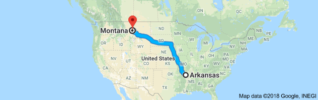 Arkansas to Montana Auto Transport Route