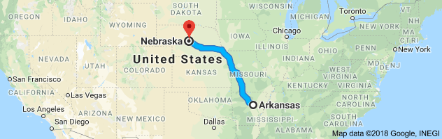 Arkansas to Nebraska Auto Transport Route