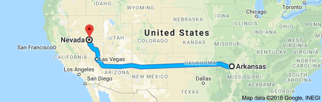 Arkansas to Nevada Auto Transport Route