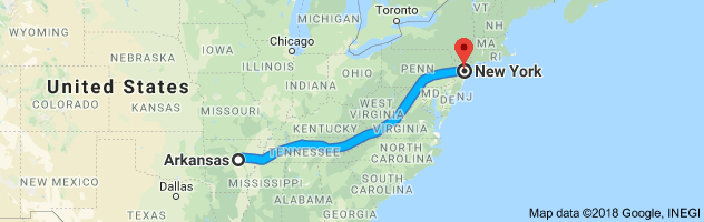 Arkansas to New York Auto Transport Route
