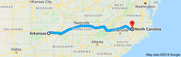 Arkansas to North Carolina Auto Transport Route