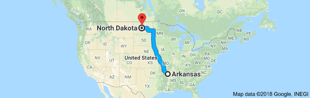 Arkansas to North Dakota Auto Transport Route