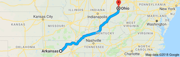 Arkansas to Ohio Auto Transport Route