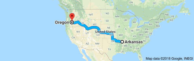 Arkansas to Oregon Auto Transport Route