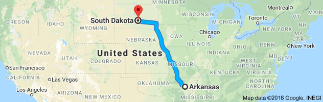 Arkansas to South Dakota Auto Transport Route