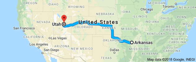 Arkansas to Utah Auto Transport Route