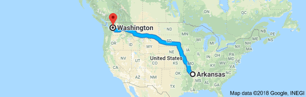 Arkansas to Washington Auto Transport Route