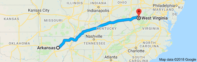 Arkansas to West Virginia Auto Transport Route