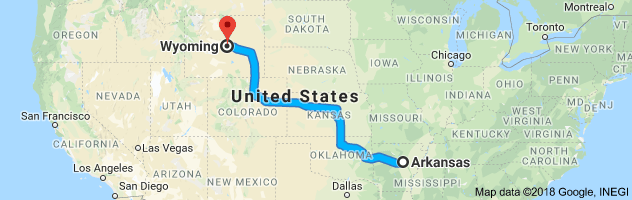 Arkansas to Wyoming Auto Transport Route