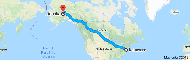 Delaware to Alaska Auto Transport Route
