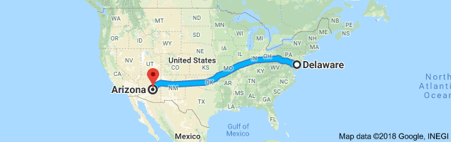Delaware to Arizona Auto Transport Route
