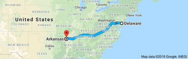 Delaware to Arkansas Auto Transport Route