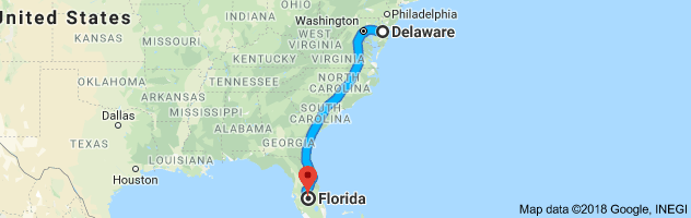 Delaware to Florida Auto Transport Route