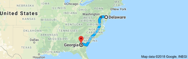 Delaware to Georgia Auto Transport Route