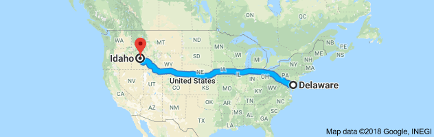 Delaware to Idaho Auto Transport Route